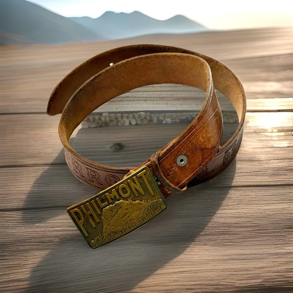 VTG Philmont Scout Ranch Leather Belt 32 Cimarron‎ NM Tooth of Time Brass Buckle